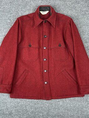 Woolrich CPO Wool Shirt Jacket L Red Black Tweed Vintage WPL 6035